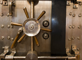 Image showing Huge Inenetrable Vintage Bank Vault Massive Handle Combination D