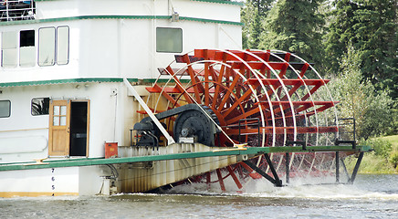 Image showing Sternwheeler Churning Moves Riverboat Paddle Steamer Vessel Down