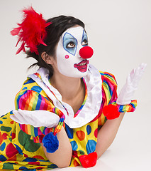 Image showing Clown Wondering Close Up Portrait Bright Beautiful Female Perfor