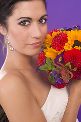 Image showing Beautiful Vibrant Female in Bridal Gown with Flowers