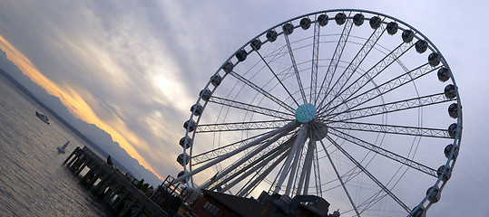 Image showing Great Ferris Wheel Puget Sound Seattle Washington Pier Amusement