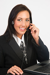 Image showing Customer Service Support Tech Pretty Brunette Woman Computer Hea