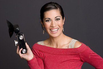 Image showing Woman with vintage camera