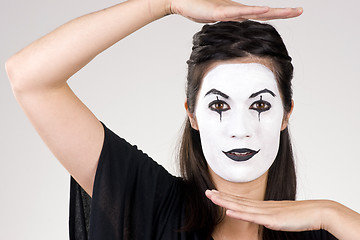 Image showing Beautiful Brunette Woman Theatrical Performance Mime Dance White