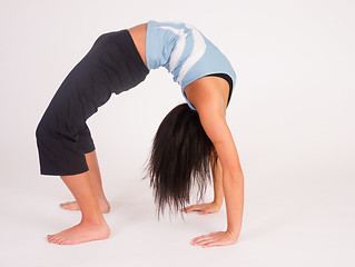 Image showing Beautiful Flexible Acrobatic Woman Arched Backwards Two Arm Stan