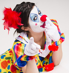 Image showing Clown Yelling Close Up Portrait Bright Beautiful Female Performe