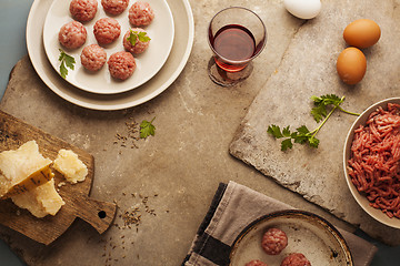 Image showing Meatballs cooking