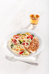 Image showing Pasta and chicken breast