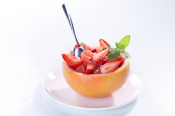 Image showing Fruit salad with strawberry and grapefruit