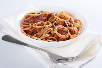 Image showing Pasta with meatballs