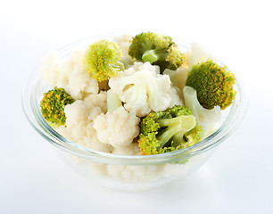 Image showing Steamed cauliflower and broccoli