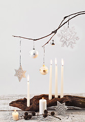 Image showing Christmas candles and decorations