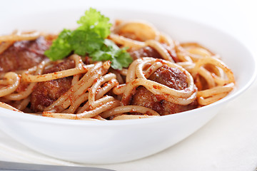 Image showing Pasta with meatballs