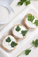 Image showing Canape with soft cheese