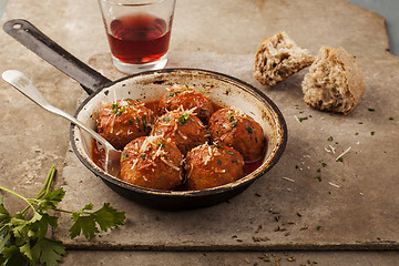 Image showing Meatballs in pan