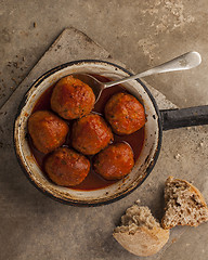 Image showing Meatballs in pan