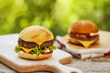 Image showing Burgers served outdoor