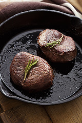 Image showing Beef steak in pan