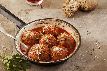 Image showing Meatballs in pan