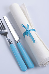 Image showing Table setting in blue and white