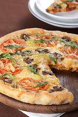 Image showing Pizza with mushroom and tomatoes