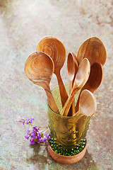 Image showing Wooden cooking utensils