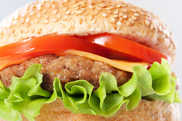 Image showing Cheeseburger with tomatoes and lettuce