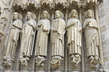 Image showing Stone sculpture detail, Notre dame, cathedral, paris, france