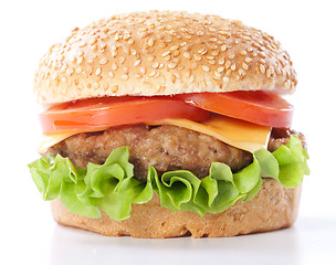 Image showing Cheeseburger with tomatoes and lettuce