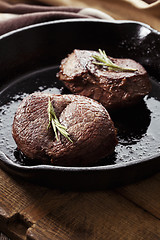 Image showing Beef steak in pan