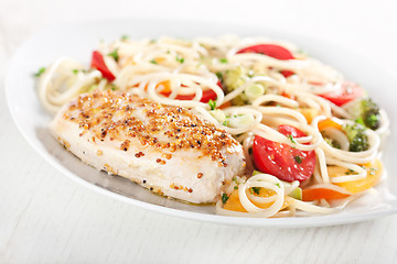 Image showing Pasta and chicken breast