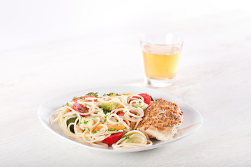 Image showing Pasta and chicken breast