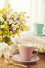 Image showing Tea for two and summer flowers