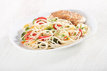 Image showing Pasta and chicken breast