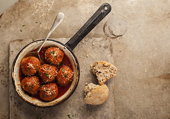 Image showing Meatballs in pan