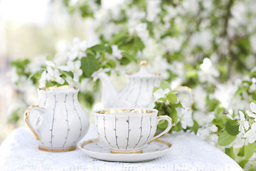 Image showing Tea in the blossoming garden