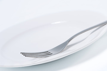 Image showing Empty plate and fork