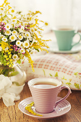 Image showing Tea for two and summer flowers