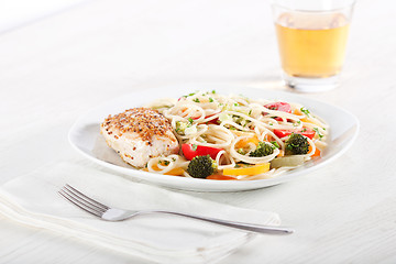 Image showing Pasta and chicken breast