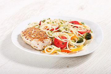 Image showing Pasta and chicken breast