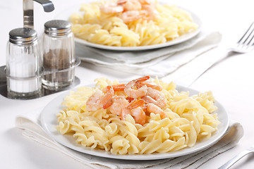 Image showing Pasta with shrimps