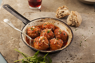 Image showing Meatballs in pan