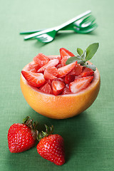 Image showing Fruit salad with strawberry and grapefruit