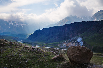 Image showing Caucasus Mountains near Stepantsminda village