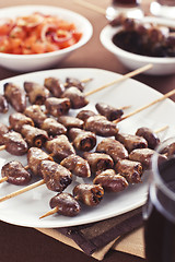 Image showing Grilled chicken hearts