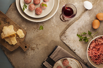 Image showing Meatballs cooking