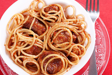 Image showing Pasta with meatballs