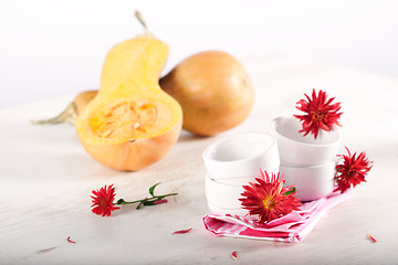 Image showing Pumpkins and cooking utensil 