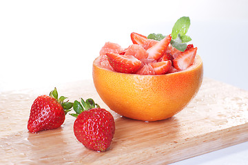 Image showing Fruit salad with strawberry and grapefruit