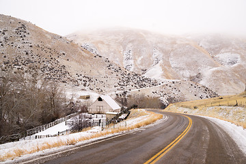 Image showing Snake River Valley Ranch Snow Falls Rural Farm House